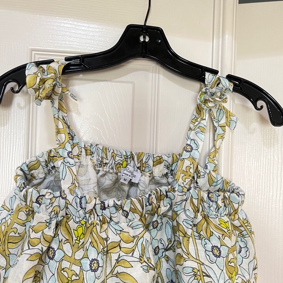 Made in Italy Colorful Floral 100% Linen Ruffle Adjustable Tie Strap Beach Top M - Picture 4 of 10